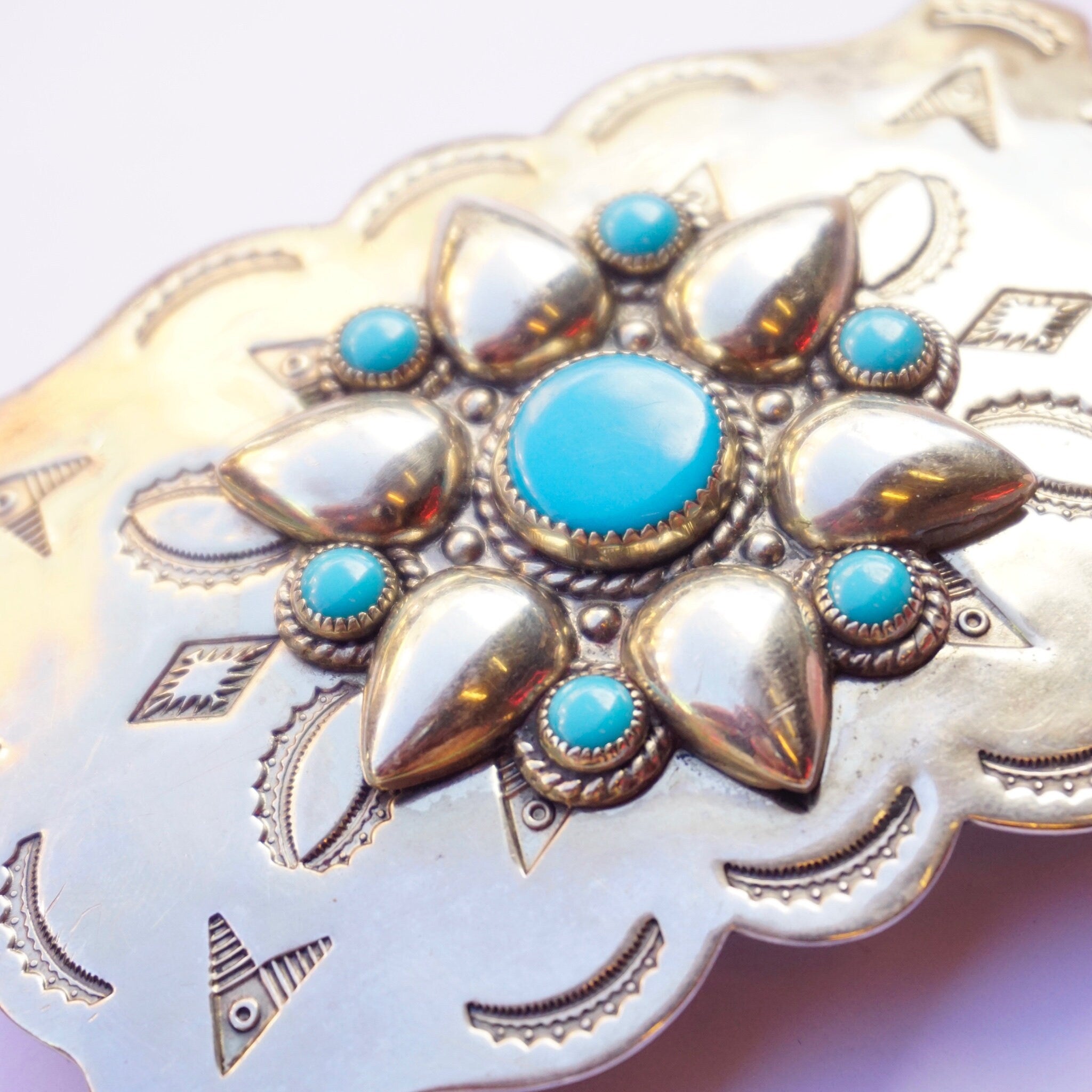 Vintage Turquoise Nickel Silver Bell Belt Buckle, Rectangle Cowboy Belt Buckle, Unique Southwest Turquoise Belt Buckle, Silver Belt Buckle