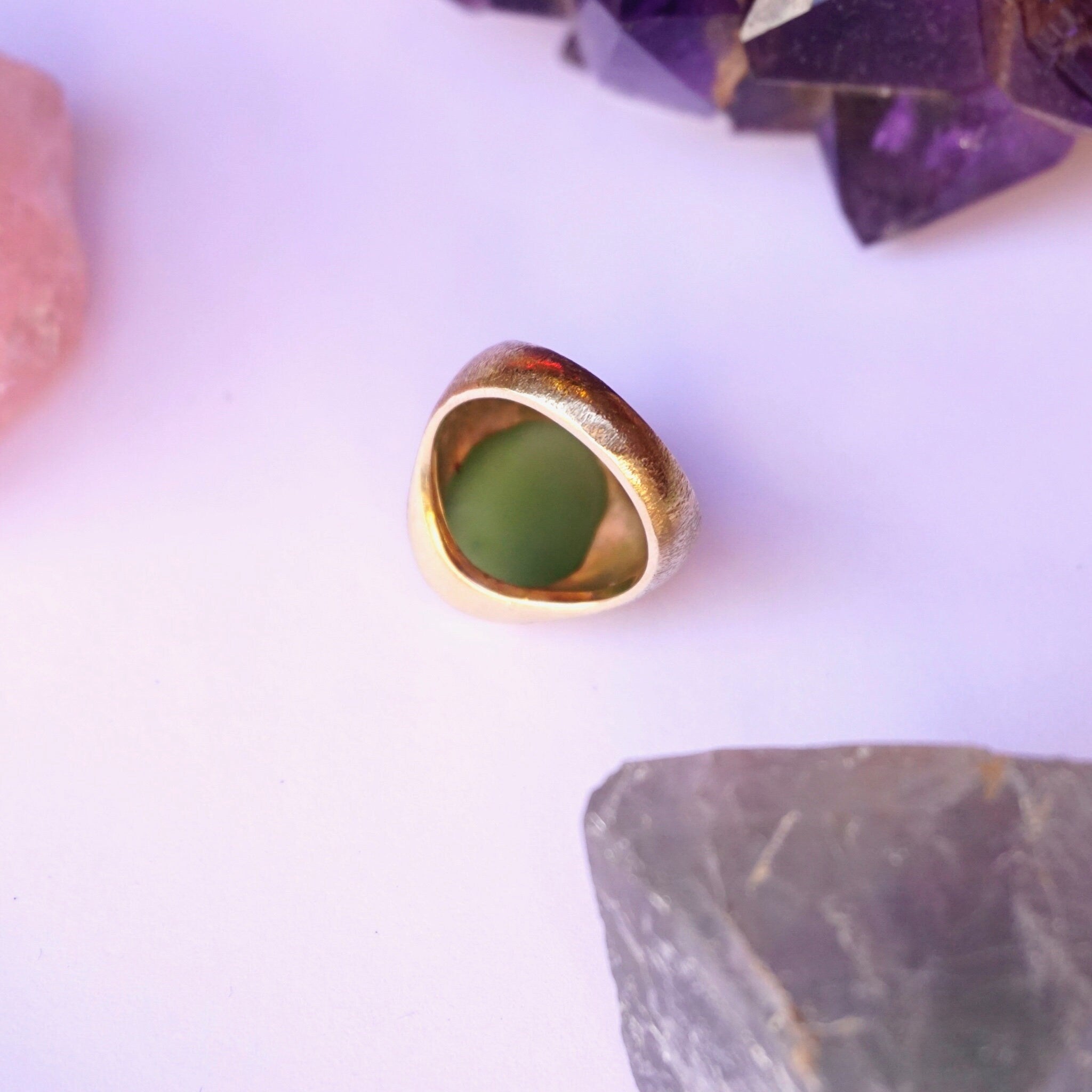 Vintage 14K Gold Green Aventurine Ring, Solid Gold Ring With Aventurine Gemstone, Unique Gold Ring With Green Stone, Size 8 US Gold Ring