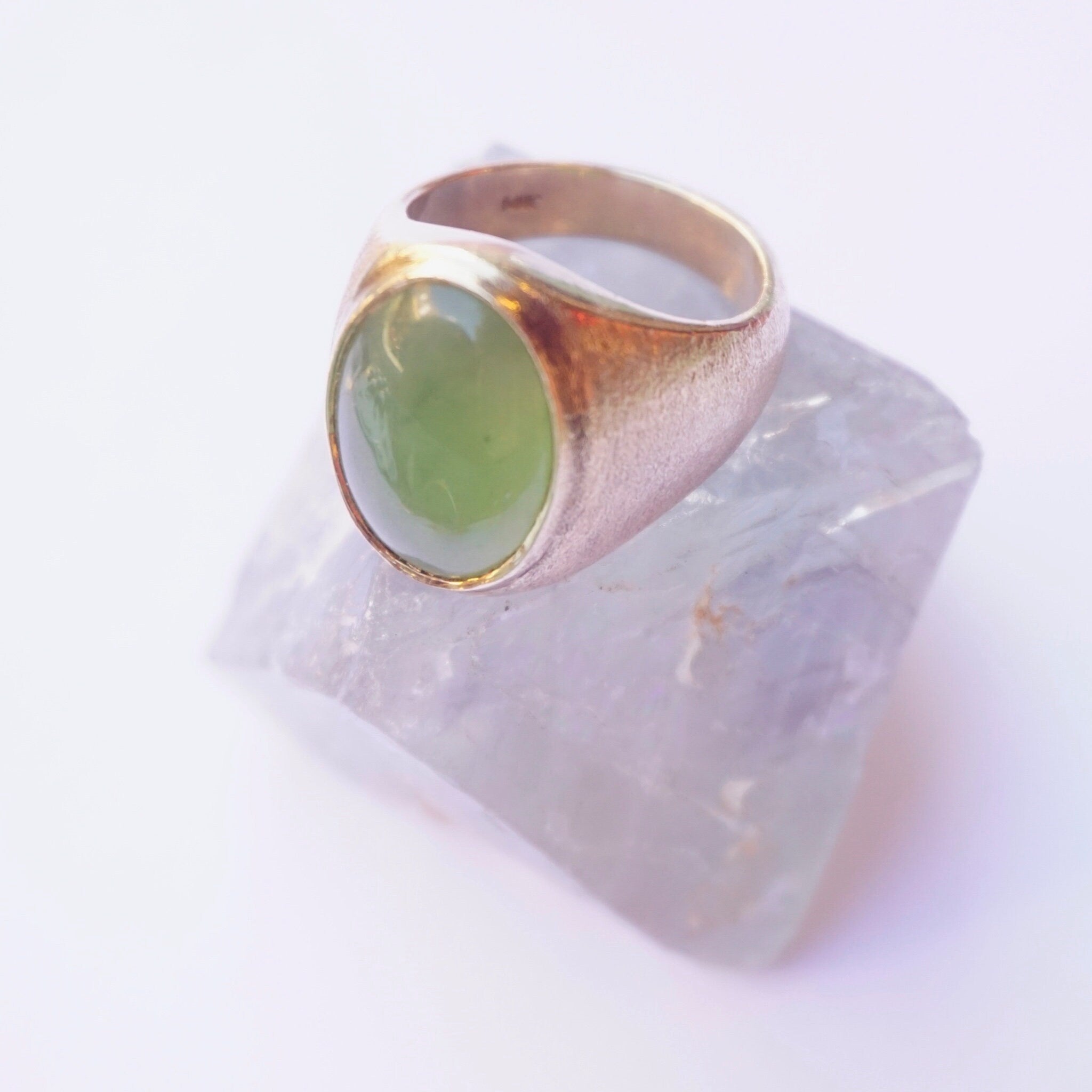 Vintage 14K Gold Green Aventurine Ring, Solid Gold Ring With Aventurine Gemstone, Unique Gold Ring With Green Stone, Size 8 US Gold Ring