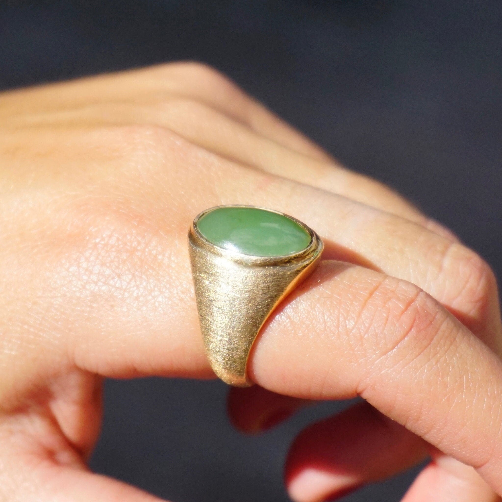 Vintage 14K Gold Green Aventurine Ring, Solid Gold Ring With Aventurine Gemstone, Unique Gold Ring With Green Stone, Size 8 US Gold Ring