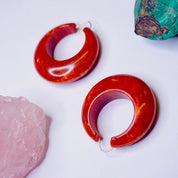 Vintage Bakelite Hoop Earrings, Red and Orange Marbled Bakelite Earrings, 1960's Style Hoop Earrings, Unique Hoop Earrings