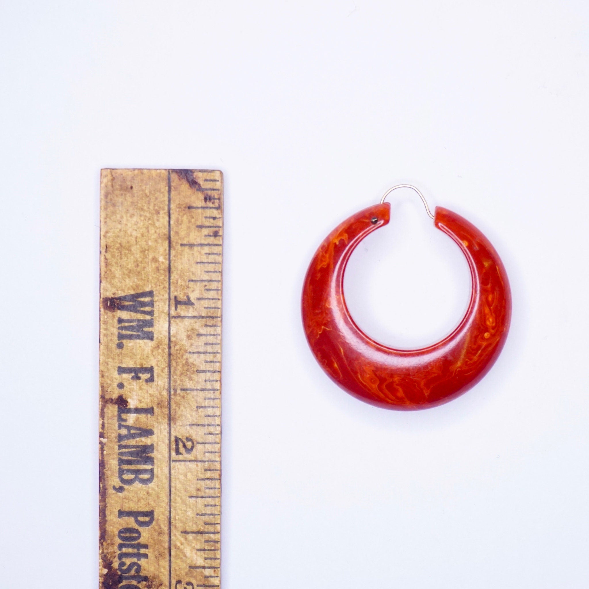Vintage Bakelite Hoop Earrings, Red and Orange Marbled Bakelite Earrings, 1960's Style Hoop Earrings, Unique Hoop Earrings