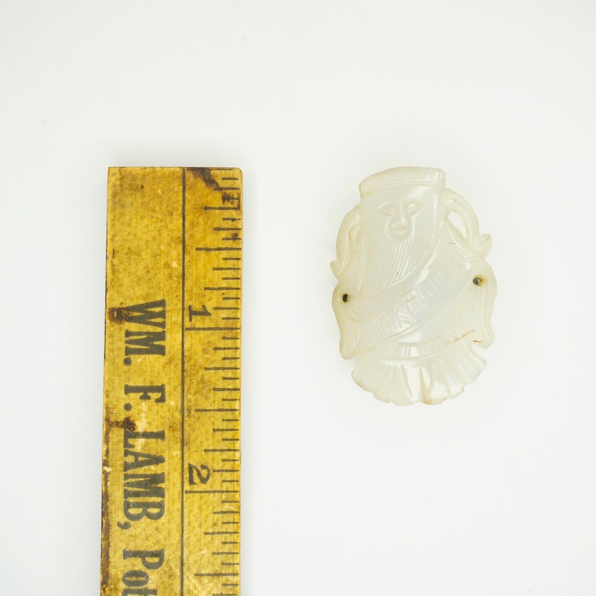 Vintage White Nephrite Jade Brooch Pendant, Antique Mutton Fat Jade With Carved Chinese Characters, Abstract White Jade Brooch