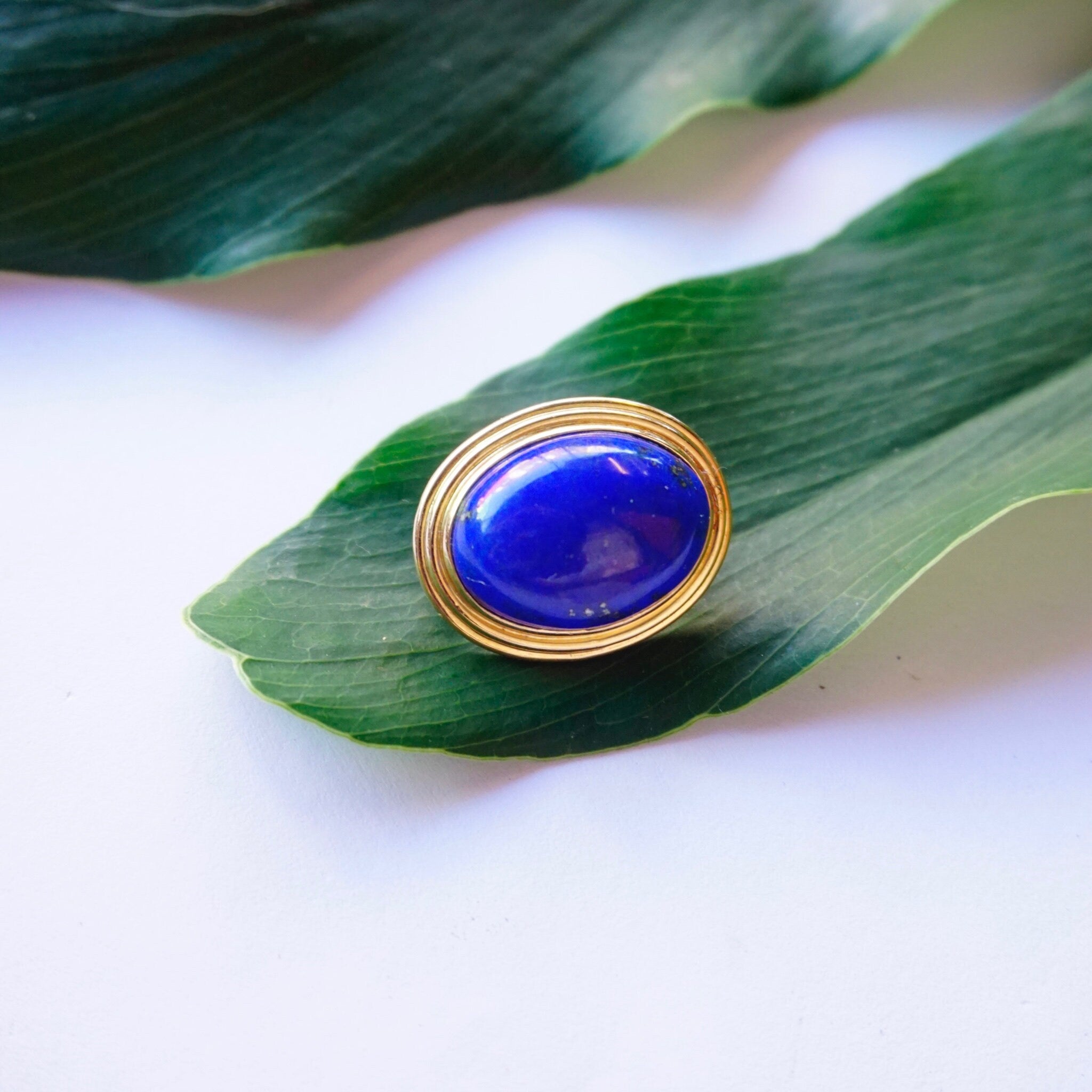 Vintage Gump's 14K Gold Lapis Lazuli Brooch, Antique Gold Pin With Lapis Lazuli Gemstone, Beautiful Blue And Gold Brooch, Gump's Jewelry