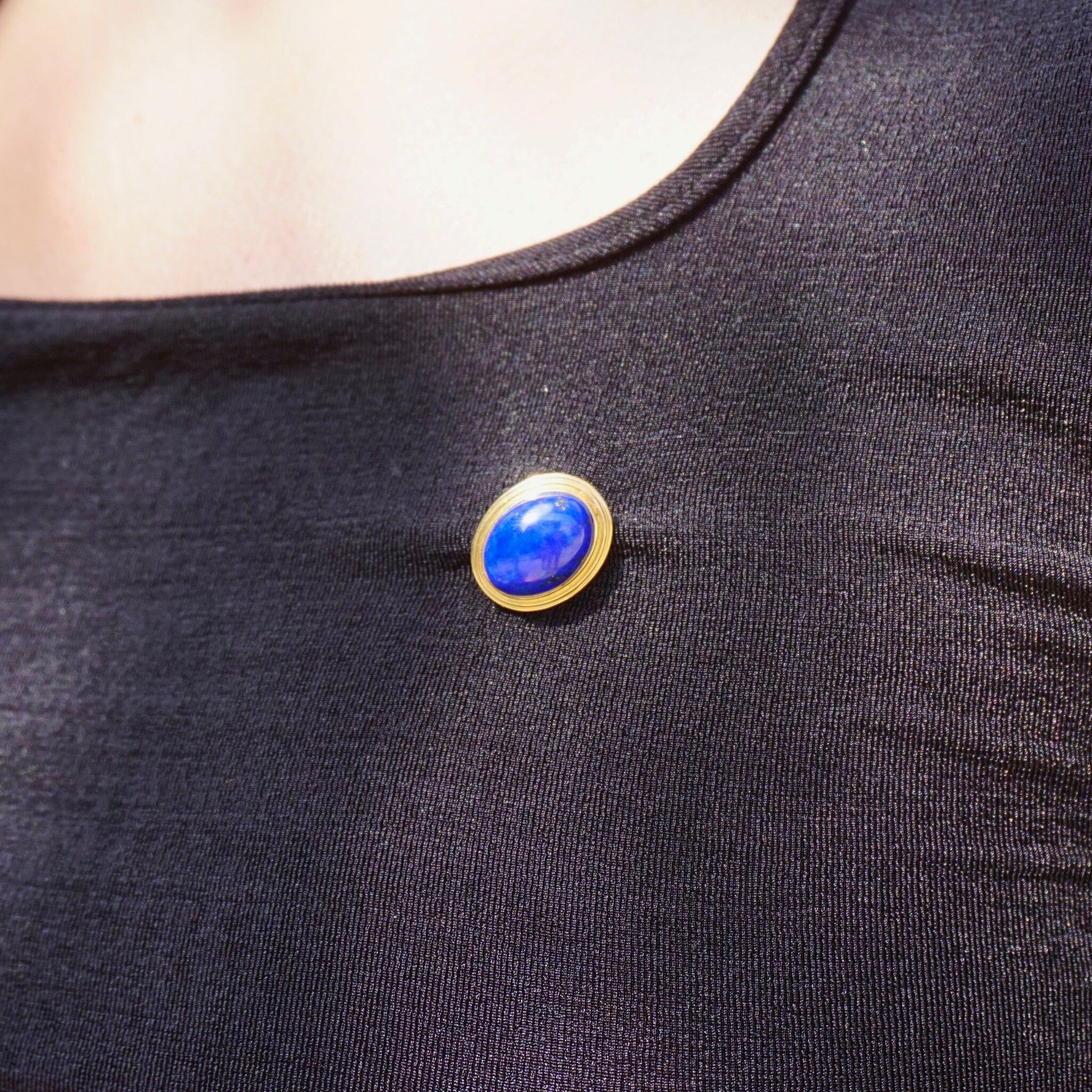 Vintage Gump's 14K Gold Lapis Lazuli Brooch, Antique Gold Pin With Lapis Lazuli Gemstone, Beautiful Blue And Gold Brooch, Gump's Jewelry