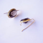 Vintage 14K Gold Smoky Quartz Drop Earrings, Antique Gold Earrings With Brown Gemstones, Delicate Smoky Quartz Earrings, 14K Gold Earrings