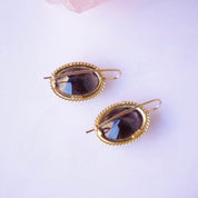 Vintage 14K Gold Smoky Quartz Drop Earrings, Antique Gold Earrings With Brown Gemstones, Delicate Smoky Quartz Earrings, 14K Gold Earrings