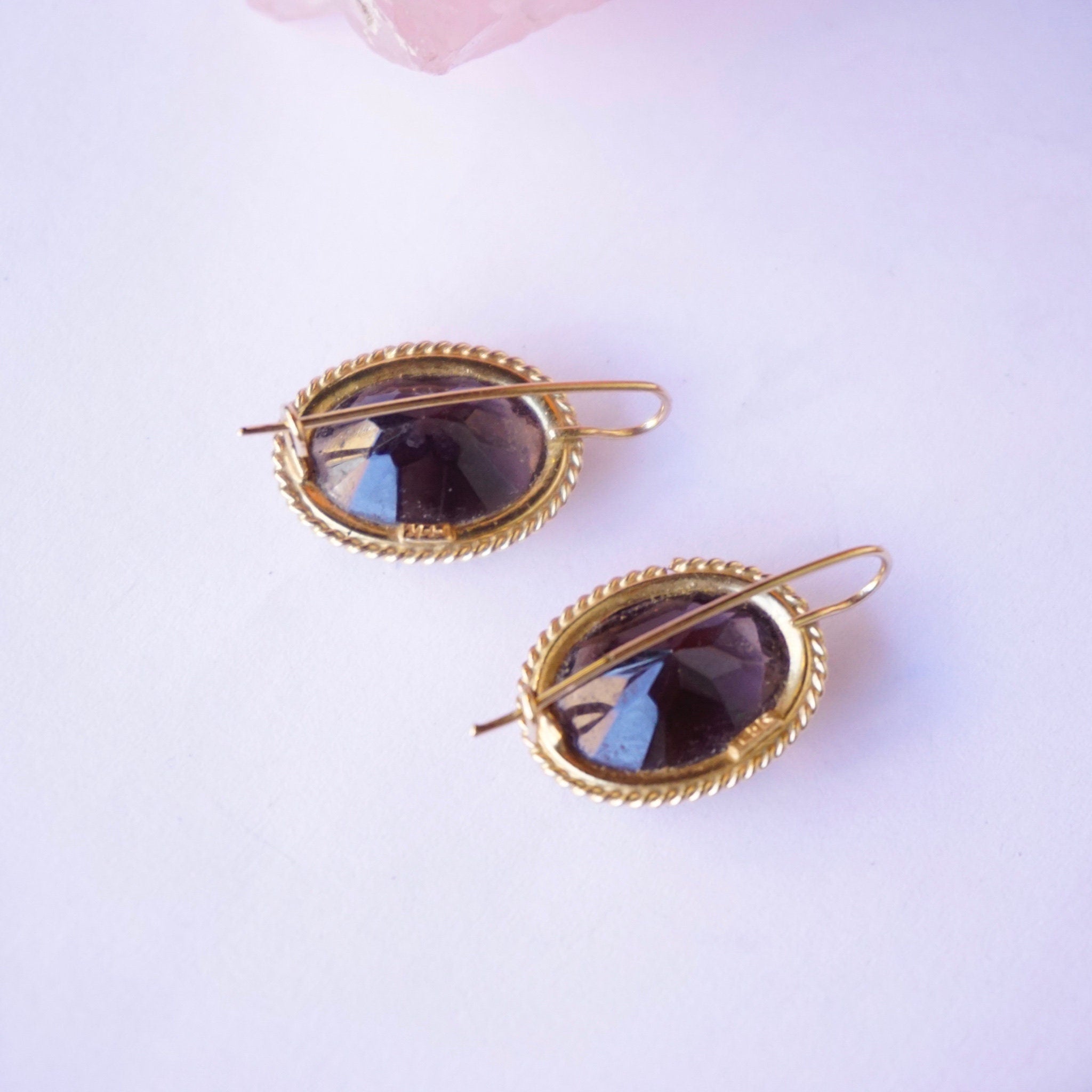 Vintage 14K Gold Smoky Quartz Drop Earrings, Antique Gold Earrings With Brown Gemstones, Delicate Smoky Quartz Earrings, 14K Gold Earrings