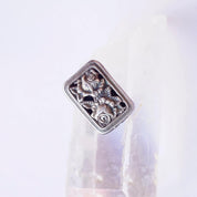 Vintage Mary Demarco Square Silver Toned Stud Earrings, Unique Rose Earrings, Metal Carved Flower Stud Earrings, Mary Demarco Jewelry
