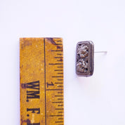 Vintage Mary Demarco Square Silver Toned Stud Earrings, Unique Rose Earrings, Metal Carved Flower Stud Earrings, Mary Demarco Jewelry
