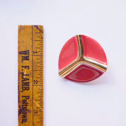Vintage Abstract Pink and Gold Metal Stud Earrings, 80's Costume Jewelry Earrings With 3D Ripple, Gaudy Pink and Gold Costume Earrings