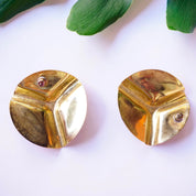 Vintage Abstract Pink and Gold Metal Stud Earrings, 80's Costume Jewelry Earrings With 3D Ripple, Gaudy Pink and Gold Costume Earrings