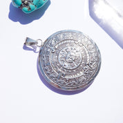 Vintage Sterling Silver Sun God Mayan Calendar Pendant, 925 Mexico Sun Medallion Pendant, Large 2-Sided Silver Pendant