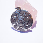 Vintage Sterling Silver Sun God Mayan Calendar Pendant, 925 Mexico Sun Medallion Pendant, Large 2-Sided Silver Pendant