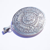 Vintage Sterling Silver Sun God Mayan Calendar Pendant, 925 Mexico Sun Medallion Pendant, Large 2-Sided Silver Pendant