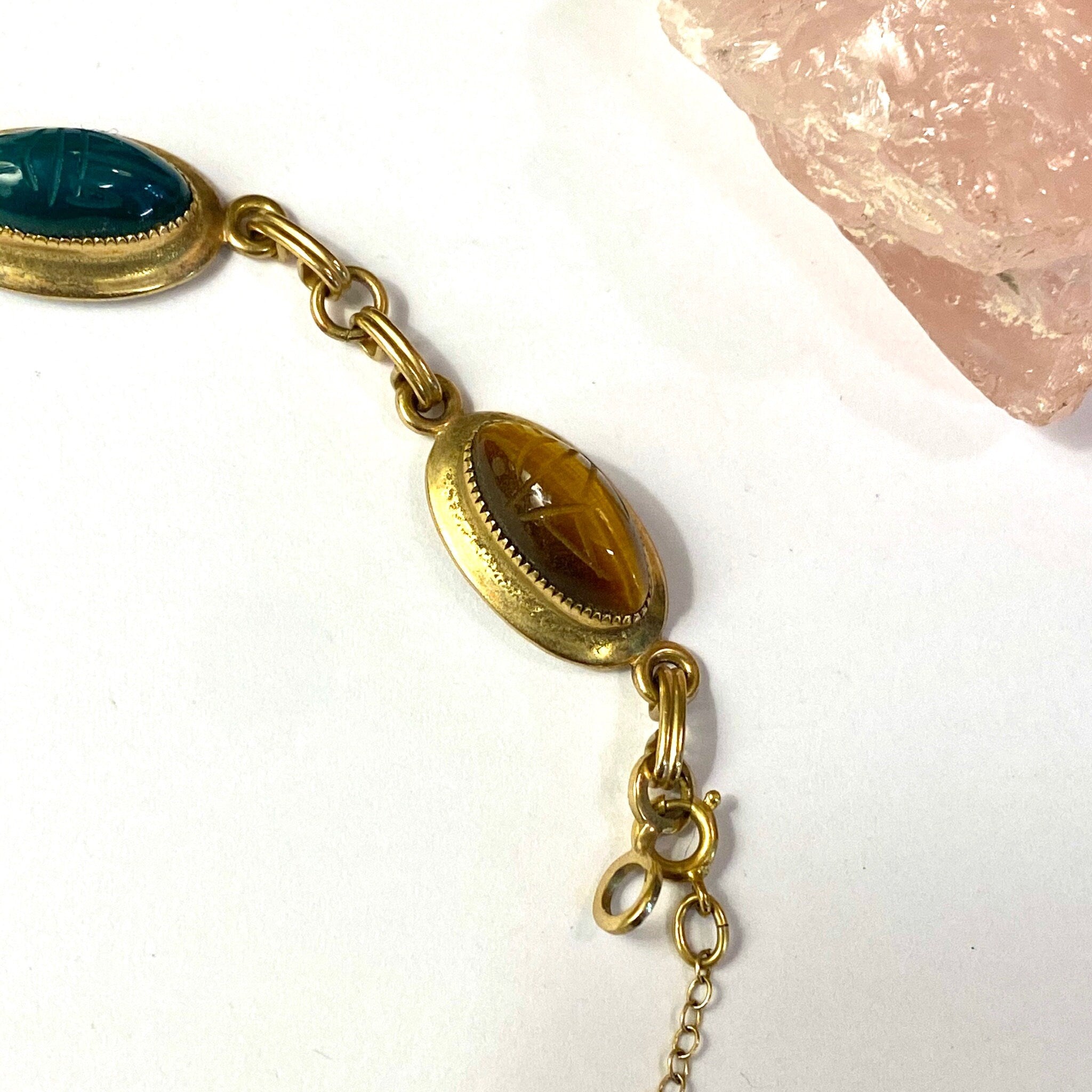 Vintage Gold Filled Egyptian Scarab Bracelet, Scarab Stone Bracelet, Gold Toned Egyptian Style Scarab Bracelet