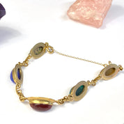 Vintage Gold Filled Egyptian Scarab Bracelet, Scarab Stone Bracelet, Gold Toned Egyptian Style Scarab Bracelet