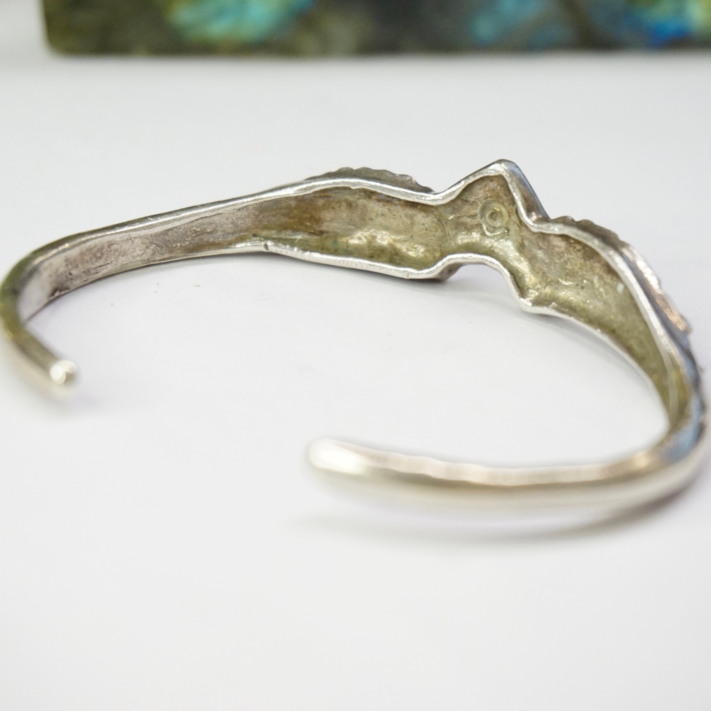 Vintage Sterling Silver Winged Heart Bracelet Cuff, Handmade Sufi Heart Silver Bracelet, Minimalist Silver Cuff With a Heart and Angel Wings