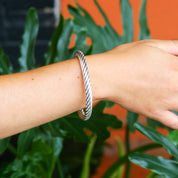 Vintage Italian Sterling Silver And 18K Gold Cuff Bracelet, Modern Silver And Gold Bracelet, Silver And Gold Cuff Bracelet With Detail