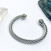 Vintage Italian Sterling Silver And 18K Gold Cuff Bracelet, Modern Silver And Gold Bracelet, Silver And Gold Cuff Bracelet With Detail