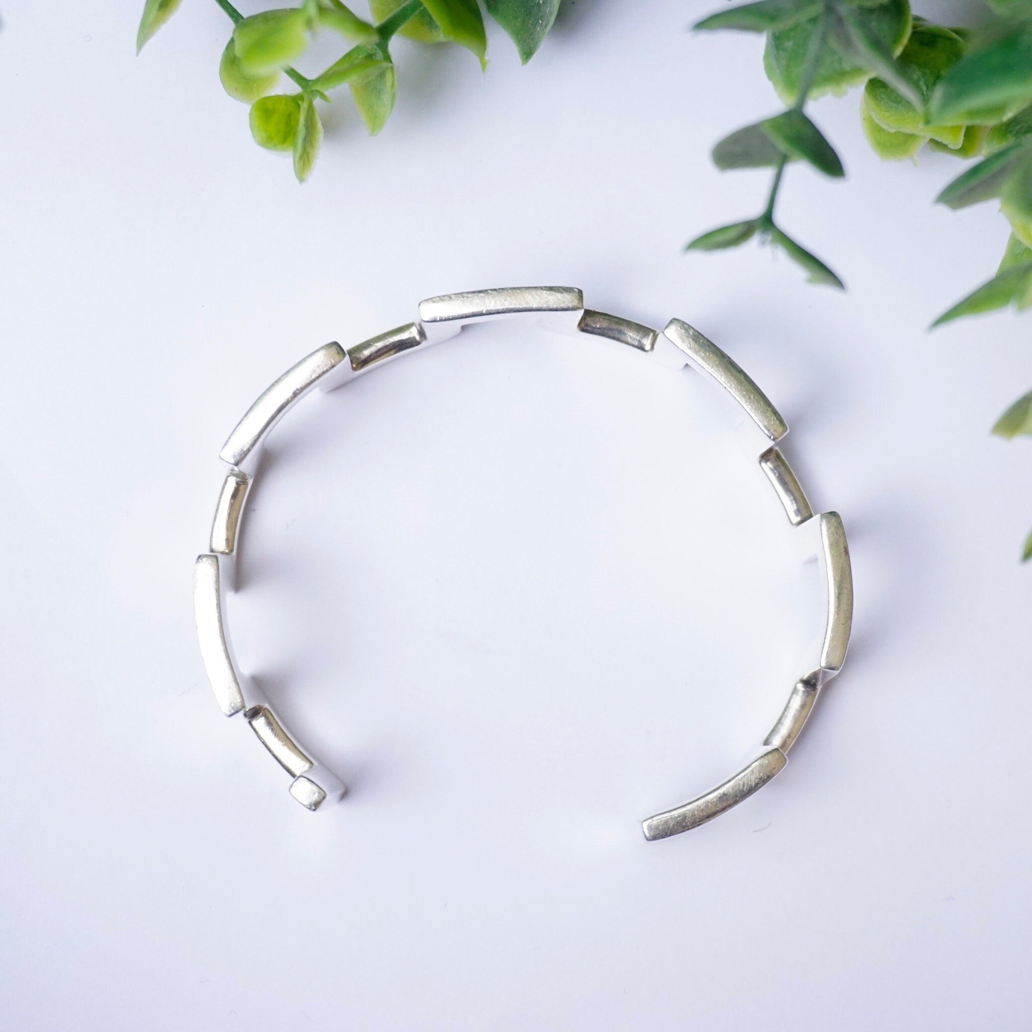 Vintage Sterling Silver Geometric Bracelet Cuff, Brutalist Square Silver Bracelet Cuff, Funky Sterling Bracelet Cuff, 925 Jewelry