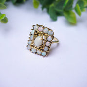 Vintage 14K Gold Opal Cluster Cocktail Ring, Unique Gold Square Cocktail Ring With Opal Stones, Elegant 14K Gold and Opal Cocktail Ring