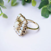 Vintage 14K Gold Opal Cluster Cocktail Ring, Unique Gold Square Cocktail Ring With Opal Stones, Elegant 14K Gold and Opal Cocktail Ring