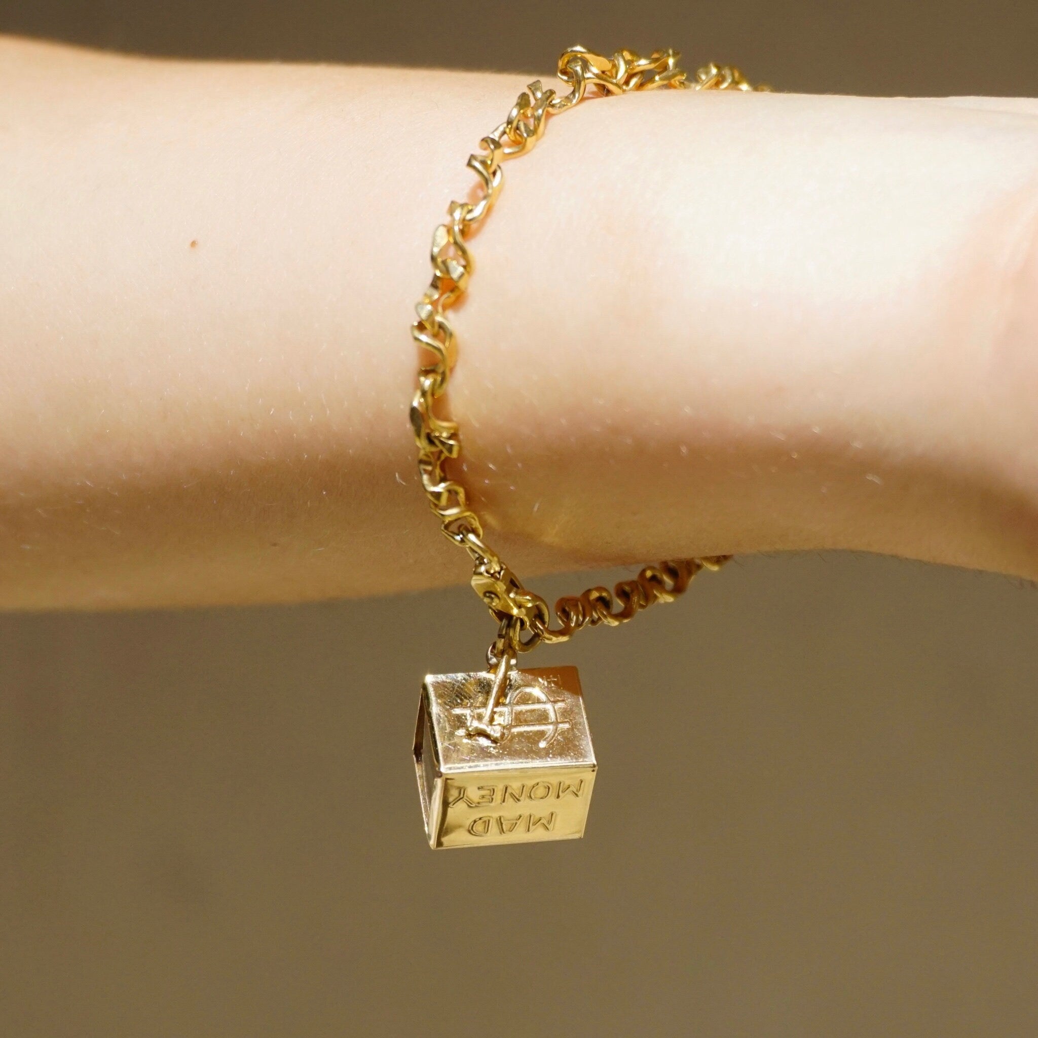Vintage 14K Gold Mad Money Charm, Fun Mad Money Gold Charm with Real Dollar Bill, 14k Gold Mad Money and Hammer Charm/Pendant, Gold Charm
