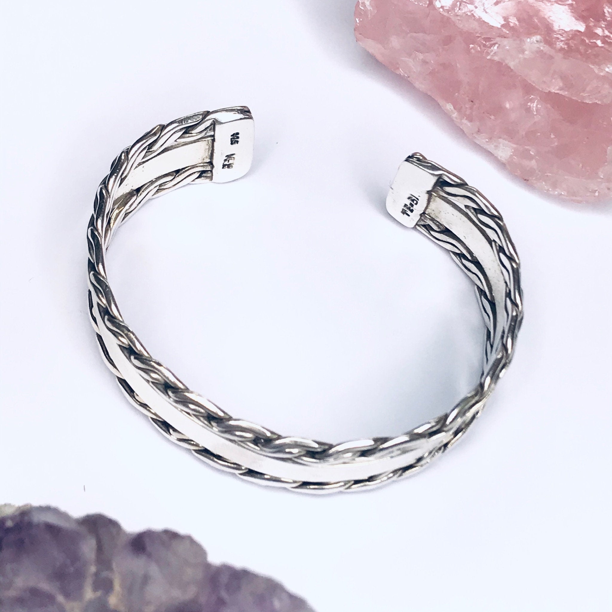 Vintage Sterling Silver Weave Cuff Bracelet, Minimalist Mexico Made Bracelet With Weave Detail, Mex 925 TE-51 Stamped Sterling Cuff Bracelet