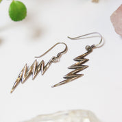 Vintage Sterling Silver Lightning Bolt Earrings, Unique Silver Earrings With Carved Details, Minimal Dangle Sterling Lightning Bolt Earrings