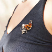 Vintage Silver and Amber Brooch, Unique Pin With Natural Amber Berries and a Silver Detailed Leaf, Beautiful Amber Brooch Made With Silver