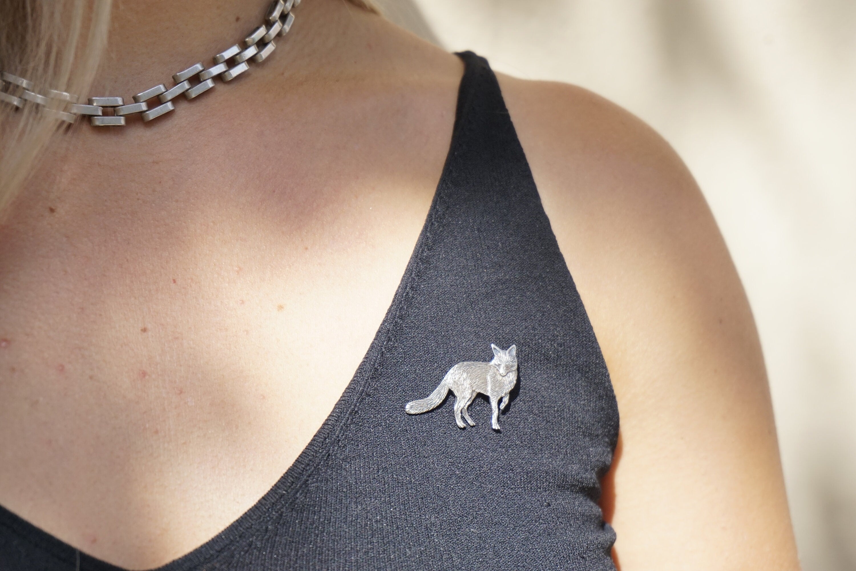 Vintage Sterling Silver Fox Brooch, Detailed Silver Fox Pin, Unique Sterling Fox Brooch