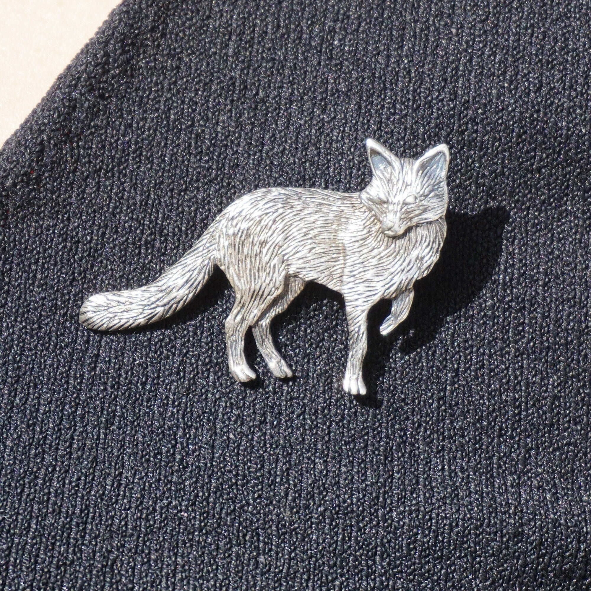 Vintage Sterling Silver Fox Brooch, Detailed Silver Fox Pin, Unique Sterling Fox Brooch