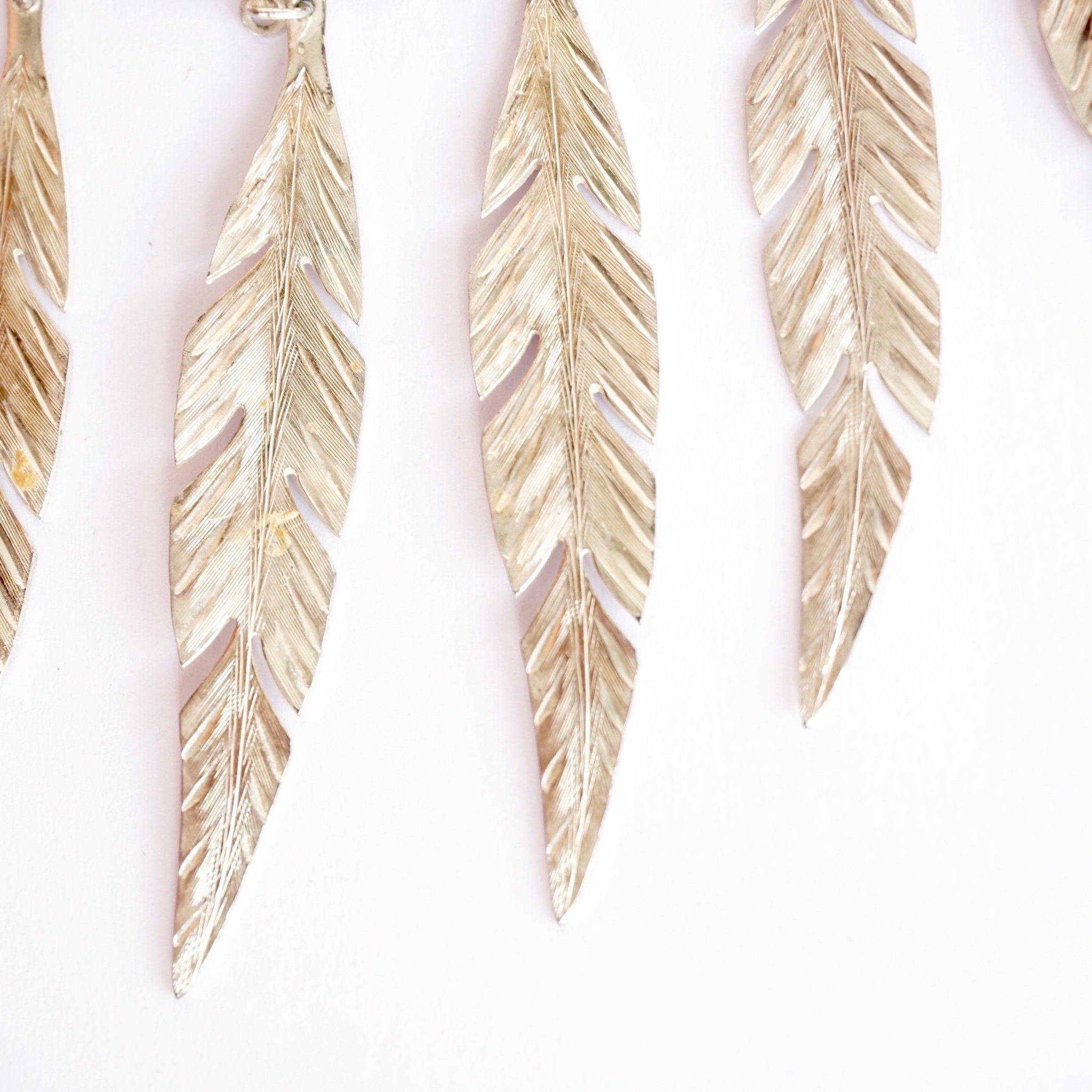 Vintage Silver Plated Choker Necklace With Feather Tassels and Matching Earrings, Silver Choker and Earrings Set With Feather Details