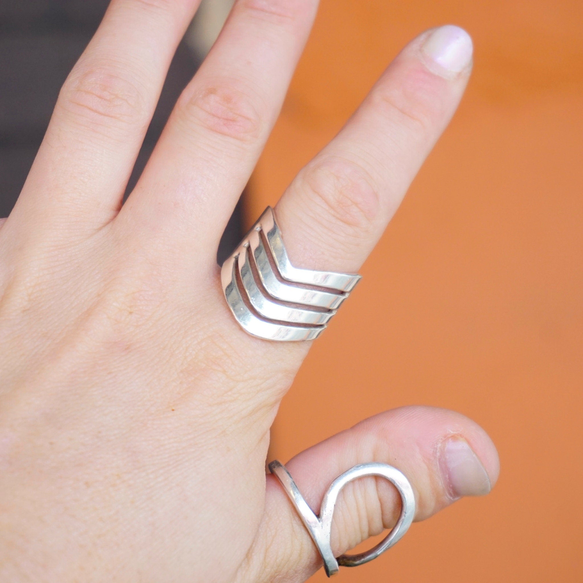 Vintage Silver Triangle Cut Out Ring, Unique Angled Silver Ring With Cut Outs, Made in Mexico Silver Ring, 925 Mex Jewelry, Large Ring