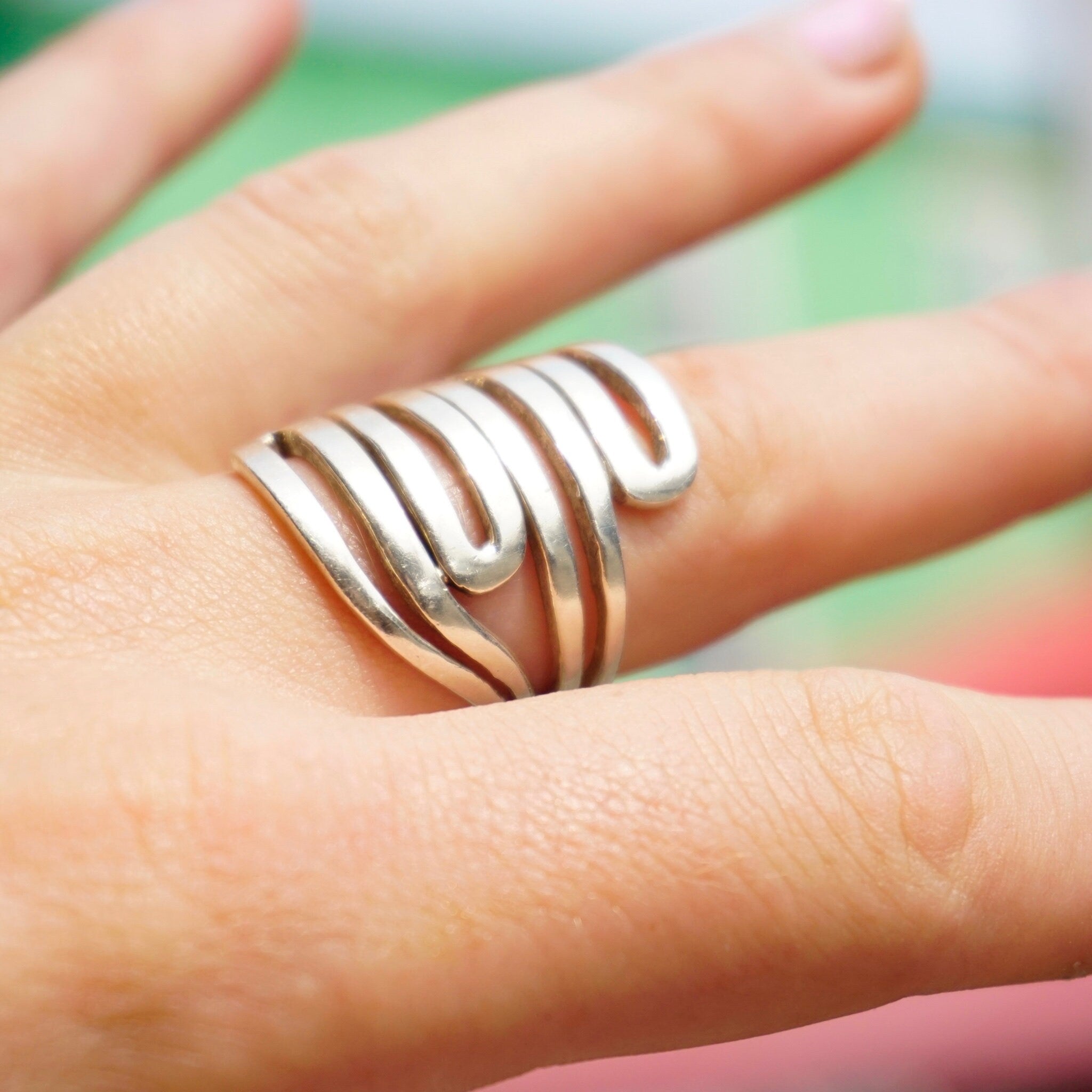 Vintage Sterling Silver Cut Out Ring, Unique Silver Statement Ring, Made in India Silver Ring, 925 Jewelry