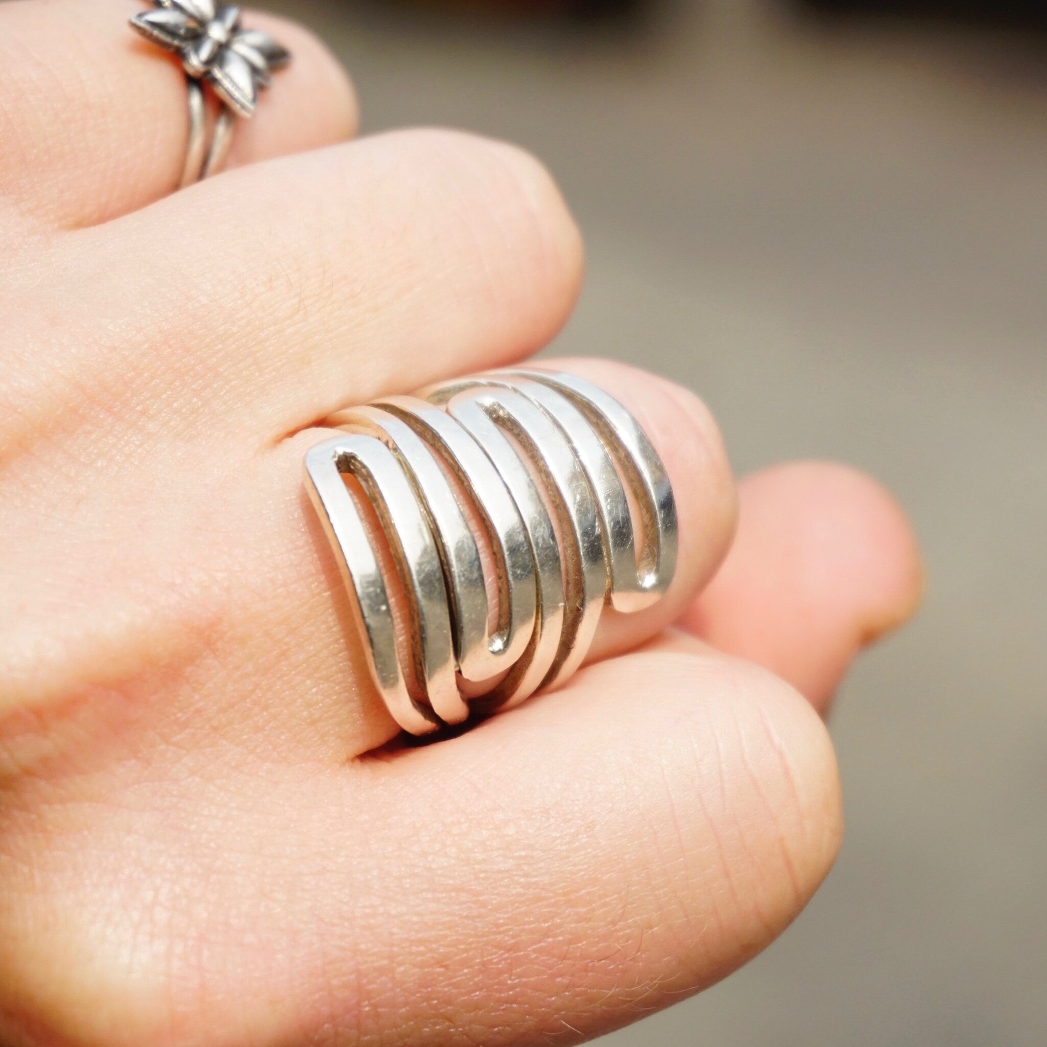 Vintage Sterling Silver Cut Out Ring, Unique Silver Statement Ring, Made in India Silver Ring, 925 Jewelry