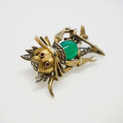 Vintage Germany Sterling Gold Toned Jelly Belly Puss in Boots Brooch With Chrysoprase and Marcasite, Quirky Cat Pin With Green Gemstone