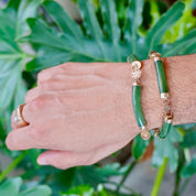 Vintage Chinese Jade and 14K Gold Bracelet, Beautiful Jade Bangle With 14k Gold Accents, Natural Jade Bracelet With Gold Chinese Symbols