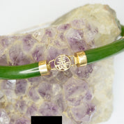 Vintage Chinese Jade and 14K Gold Bracelet, Beautiful Jade Bangle With 14k Gold Accents, Natural Jade Bracelet With Gold Chinese Symbols