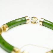 Vintage Chinese Jade and 14K Gold Bracelet, Beautiful Jade Bangle With 14k Gold Accents, Natural Jade Bracelet With Gold Chinese Symbols