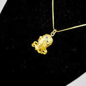 Vintage 18K Gold Woman Pendant, Golden Woman With Diamond Crown Charm, Art Nouveau 18k Gold Charm With Diamonds