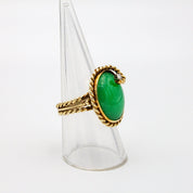 Vintage 14K Gold Jade and Diamond Cocktail Ring, Gold Twist Estate Ring With Green Jade Stone and Diamond Accent, Large Jade Cocktail Ring