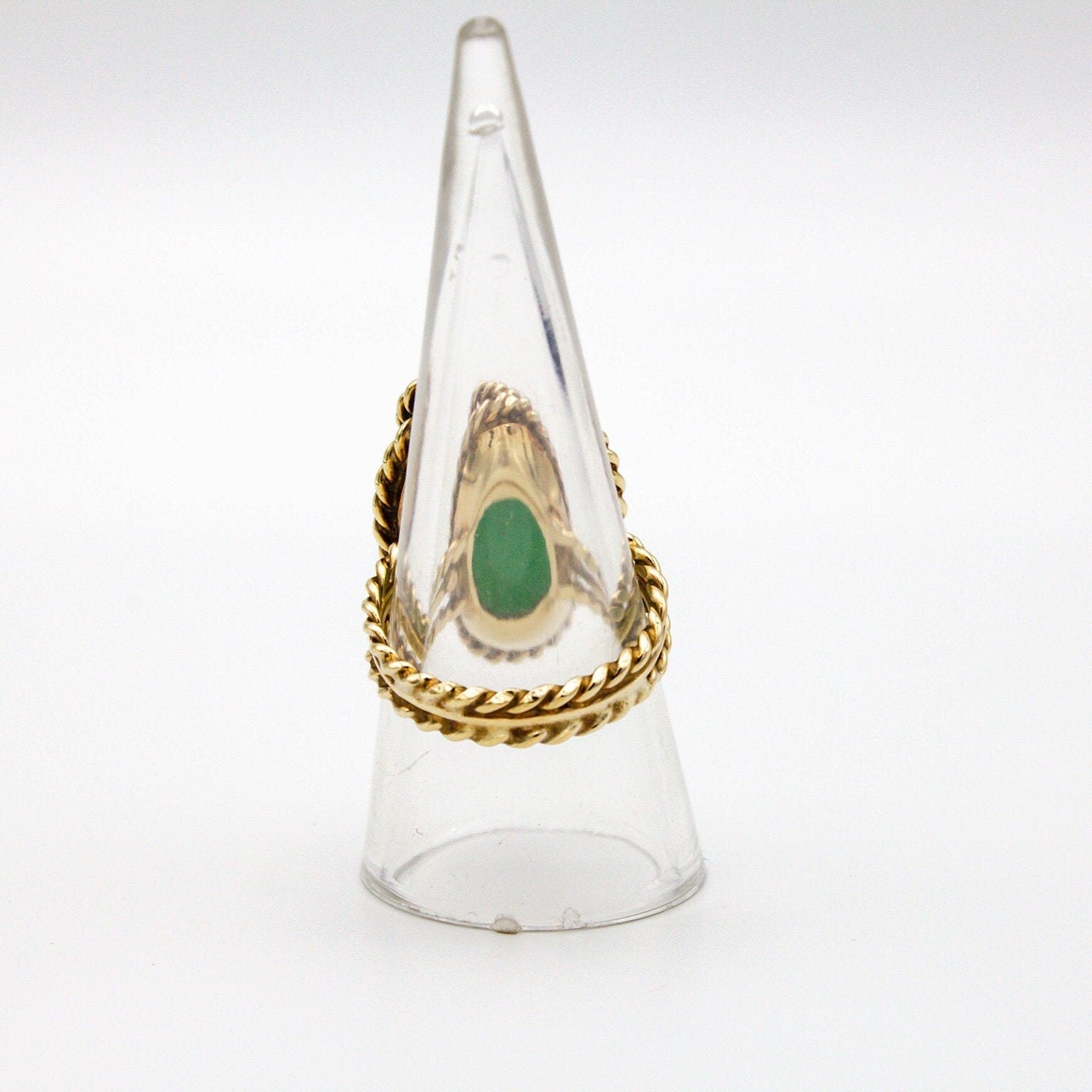 Vintage 14K Gold Jade and Diamond Cocktail Ring, Gold Twist Estate Ring With Green Jade Stone and Diamond Accent, Large Jade Cocktail Ring