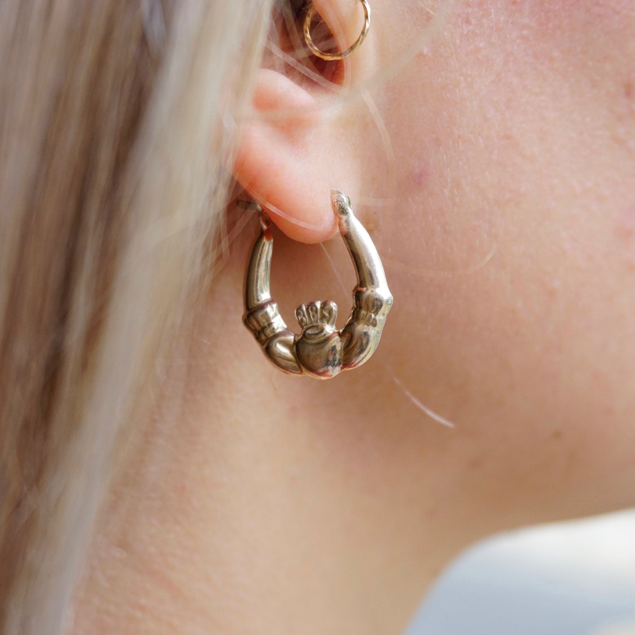 Vintage Sterling Silver Claddagh Earrings, Classic Silver Irish Symbol Hoop Earrings, Love Loyalty and Friendship Earrings, 925 Jewelry