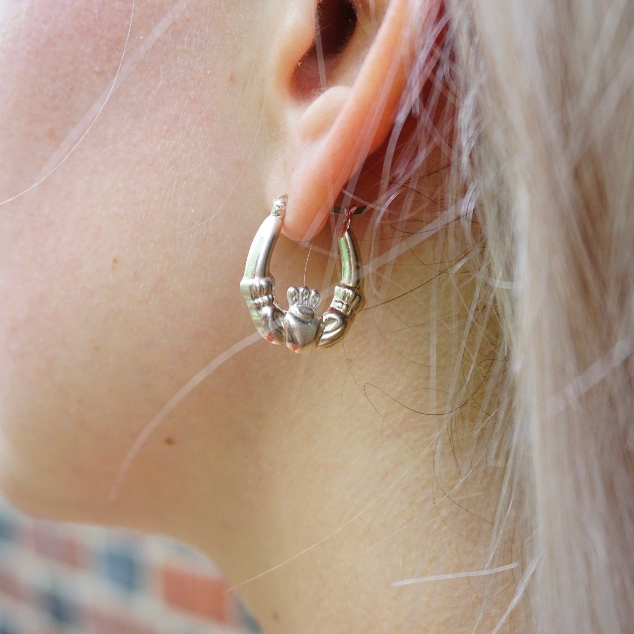 Vintage Sterling Silver Claddagh Earrings, Classic Silver Irish Symbol Hoop Earrings, Love Loyalty and Friendship Earrings, 925 Jewelry