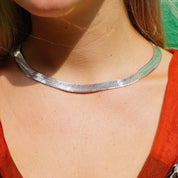 Vintage Sterling Silver Herringbone Chain Necklace, Made in Italy Thick Silver Chain, 12mm Thick Herringbone Silver Chain, 925 Jewelry