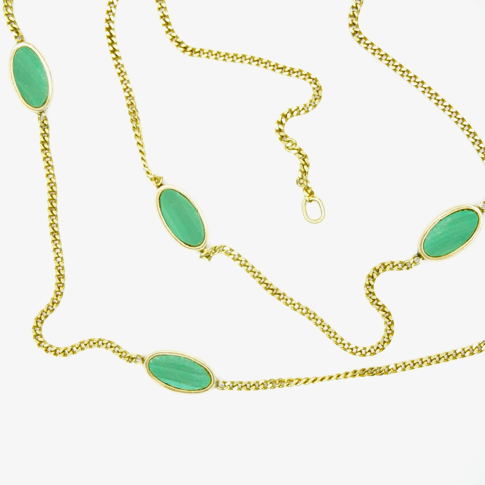 Vintage 14K Gold Choker Necklace With 5 Malachite Slices, Unique Choker With Gold Set Malachite Slices, 14K Gold Necklace With Green Details
