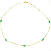 Vintage 14K Gold Choker Necklace With 5 Malachite Slices, Unique Choker With Gold Set Malachite Slices, 14K Gold Necklace With Green Details