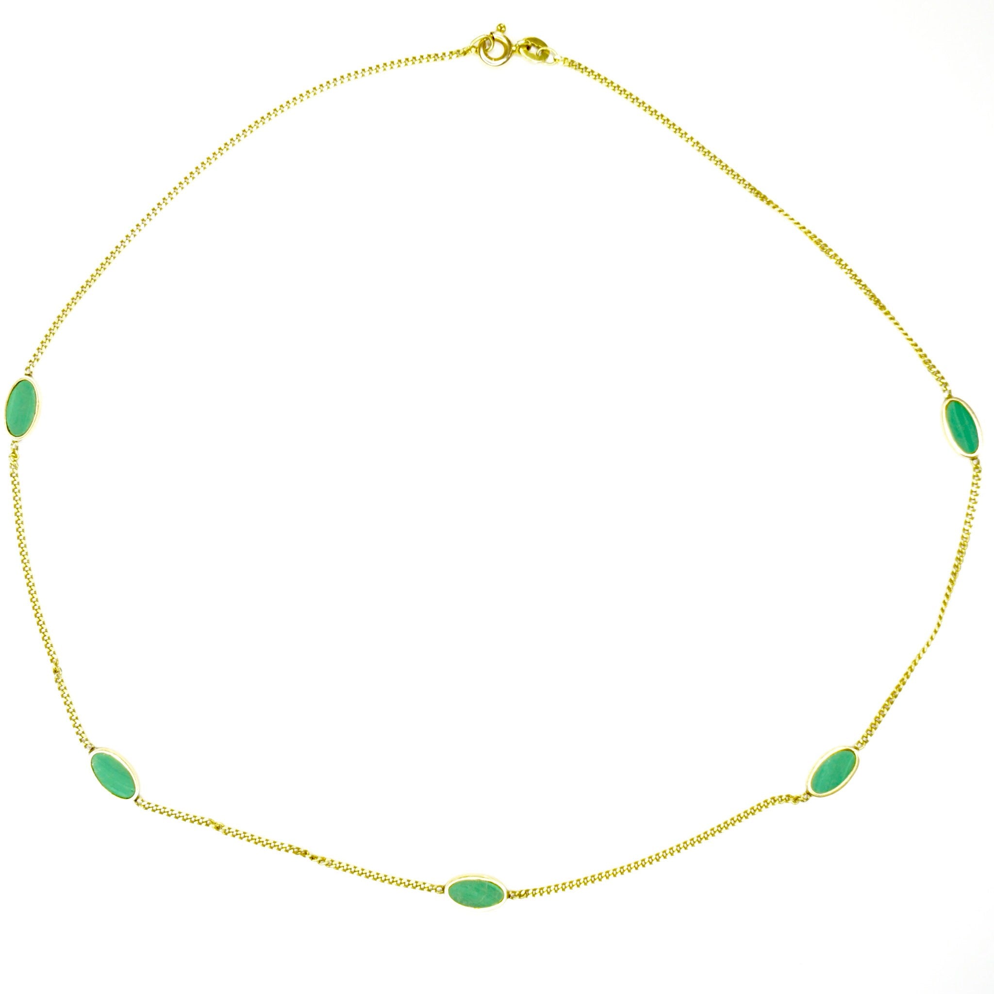 Vintage 14K Gold Choker Necklace With 5 Malachite Slices, Unique Choker With Gold Set Malachite Slices, 14K Gold Necklace With Green Details